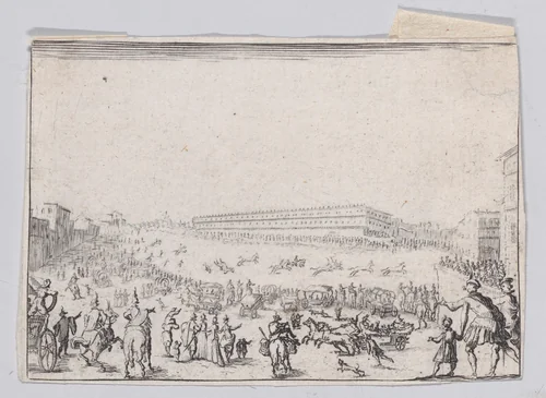 Reverse Copy of La Course de Chevaux sur la Place Pitti a Florence (The Horse Race at the Piazza Pitti in Florence), from "Les Caprices", Series A, The Florence Set by anonymous, print, 1620-1700