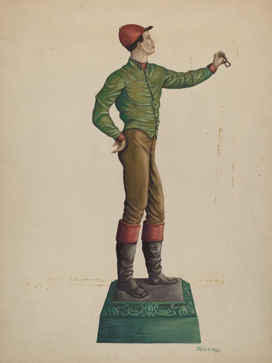 Cast Iron Jockey Hitching Post by Frank Gray, index of american design, 1938