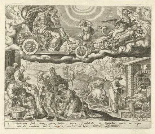 De planeet Saturnus en zijn kinderen by Harmen Jansz Muller, print, 1566-1570