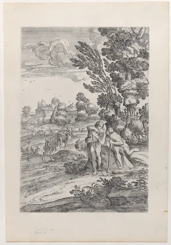Landscape With Two Goatherds by Giovanni Francesco Grimaldi, print, 1626-1680