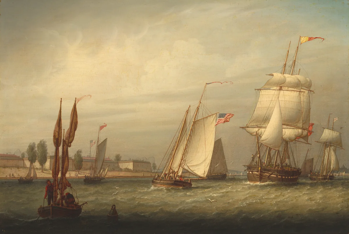 Boston Harbor by Robert Salmon, painting, 1843