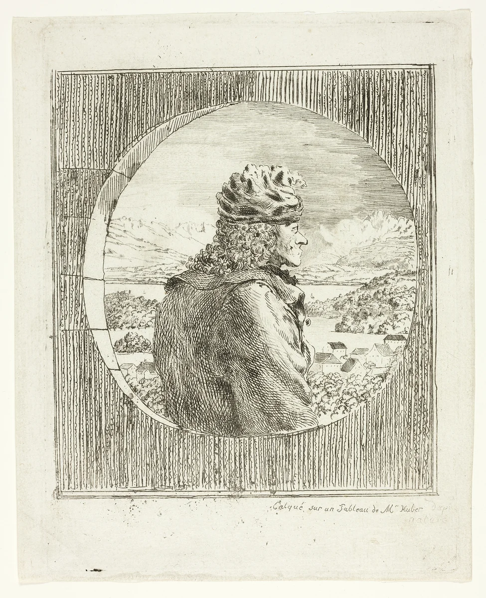 Voltaire Seen in Profile by Jean Huber, print, 1741-1786