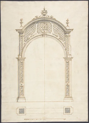 Plan and elevation of a rococo arch by anonymous, drawing, 1710-1730