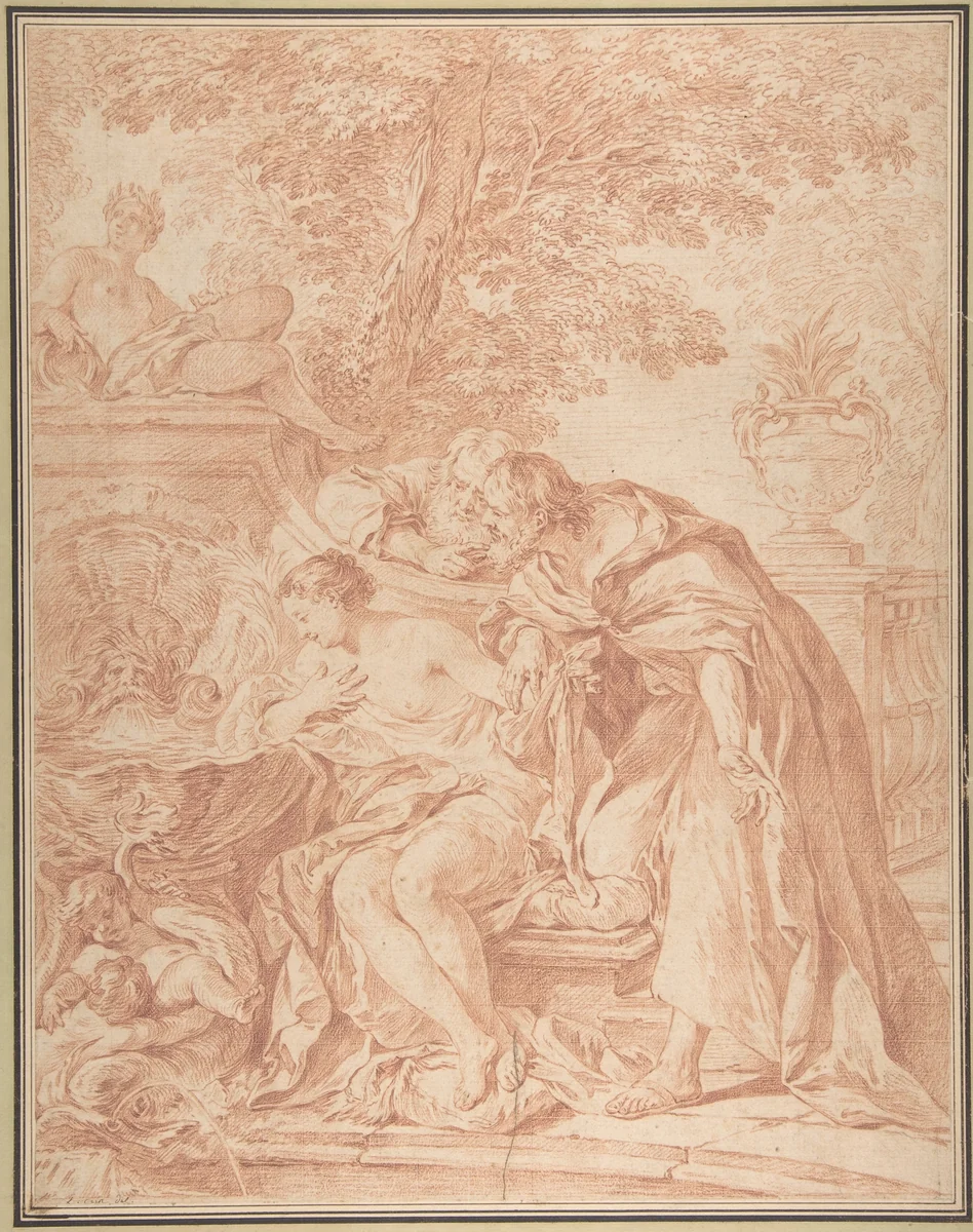 Susanna and the Elders by Laurent Cars, drawing, 1710-1771