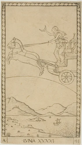 The Moon, plate 41 from Planets and Spheres by Master of the E-Series Tarocchi, print, 1460-1470