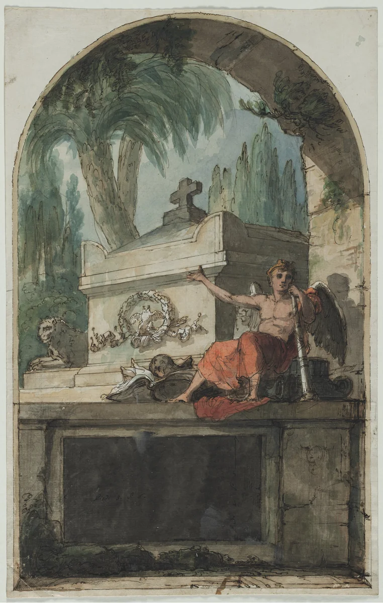 Design for a Fresco of the Tomb of Vincenzo Martinelli (1737-1807) in the Certosa of Bologna by Pietro Fancelli, drawing, 1805-1825