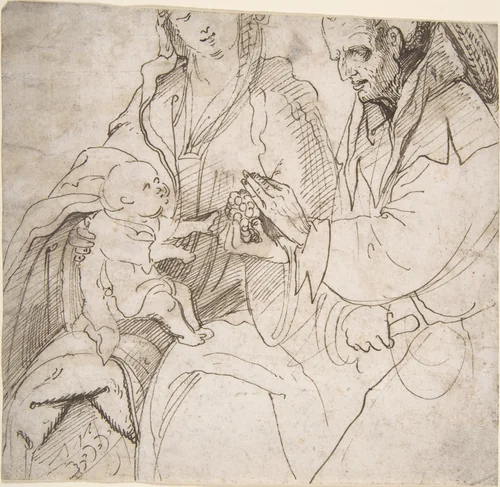 Virgin and Child with a Cleric by Hans Burgkmair, drawing, 1498-1510