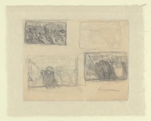 Sheet of Studies (recto); Group of Figures (verso) by Umberto Boccioni, drawing, 1910