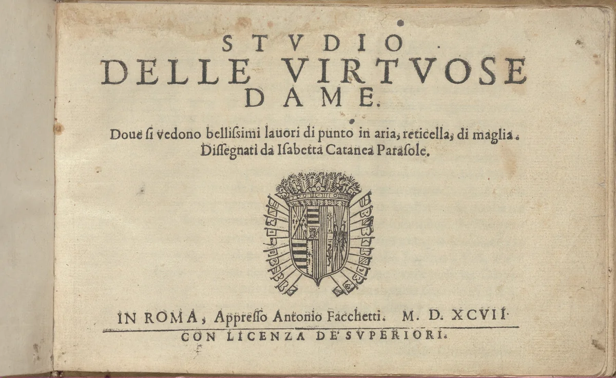 Studio delle virtuose Dame, title page (recto) by Isabella Catanea Parasole, book, 1597
