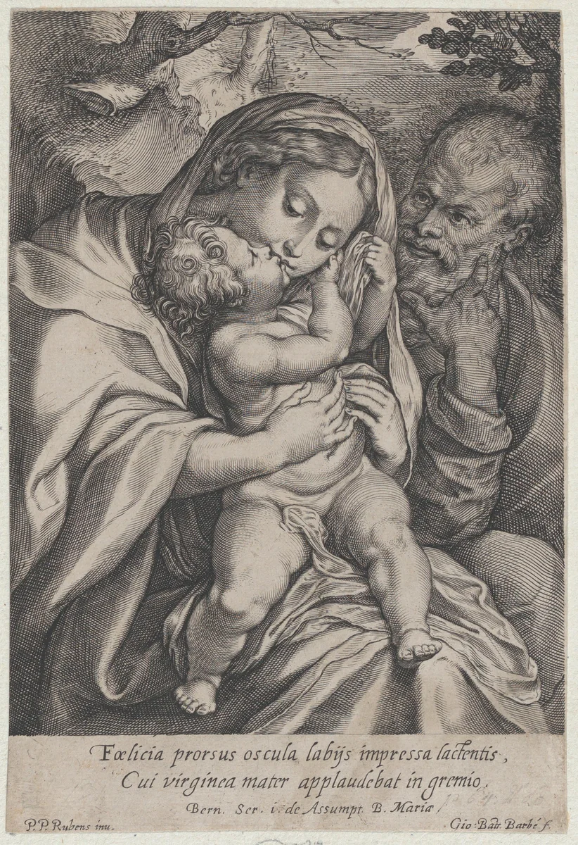 The Holy Family with Saint John the Baptist by Jean-Baptiste Barbé, print, 1595-1611