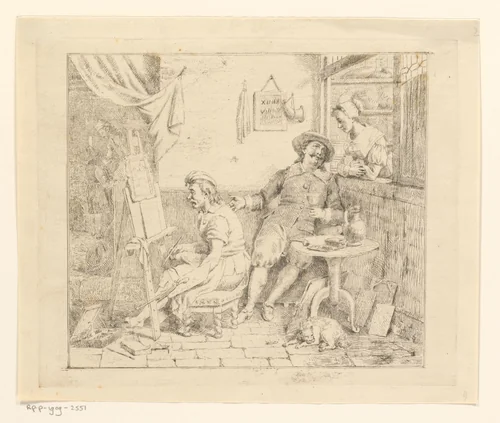 Joos van Craesbeeck en Adriaen brouwer in het atelier van Craesbeeck by Ferdinand De Braekeleer, print, 1826