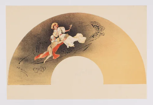 Fan leaf depicting a couple and butterflies by Henri Patrice Dillon, print, 1904
