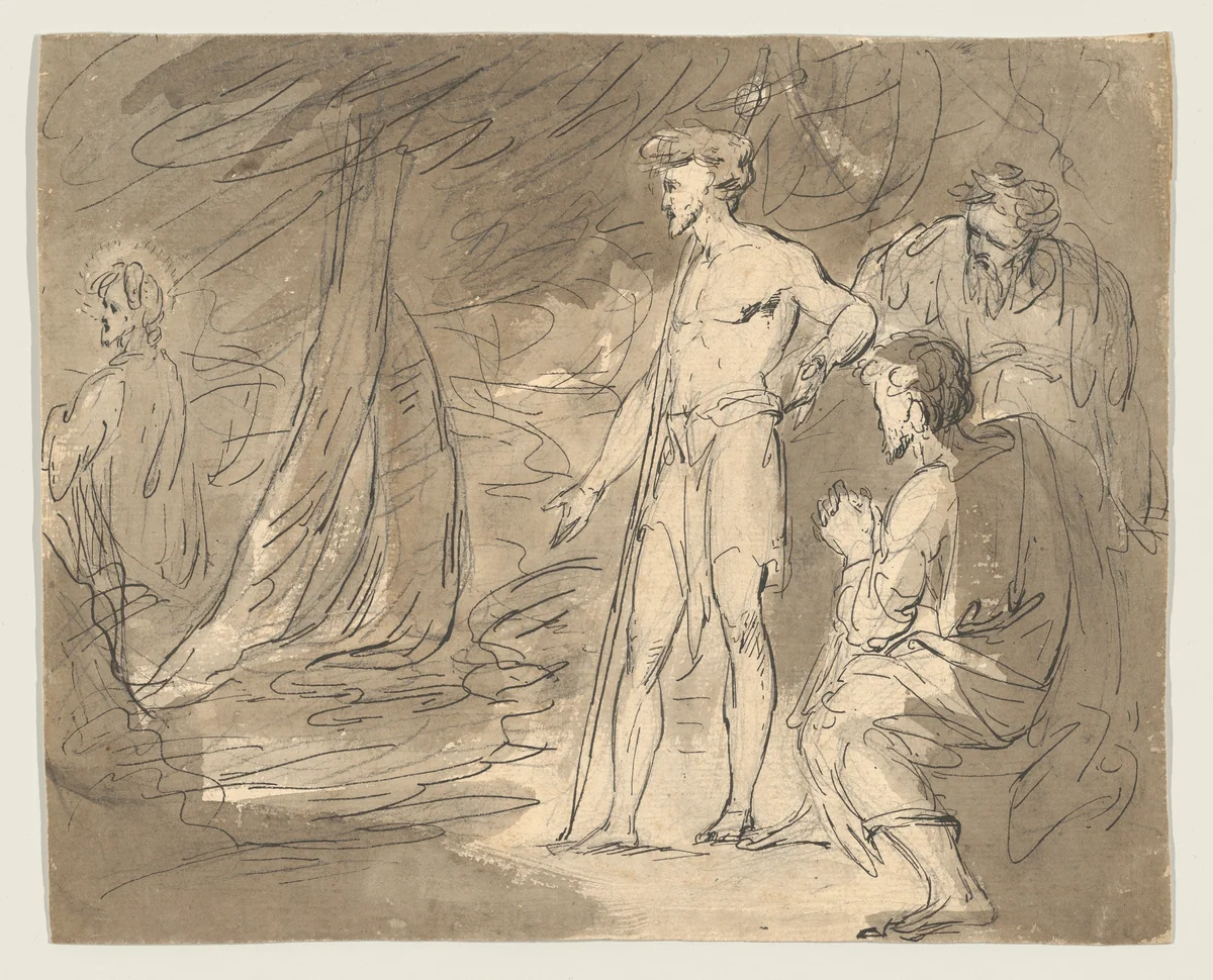 John the Baptist and two men, with Christ by William Hamilton, drawing, 1770-1780