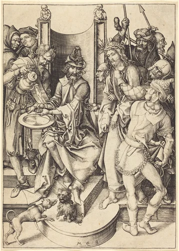 Christ before Pilate by Martin Schongauer, print, 1480
