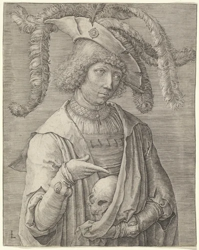 Portrait of a Young Man with a Skull by Lucas van Leyden, print, 1519