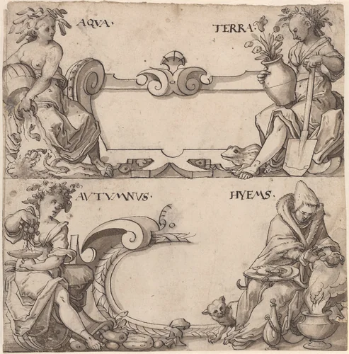 Water and Earth/Autumn and Winter by Swiss 16th Century, drawing, 1550-1599
