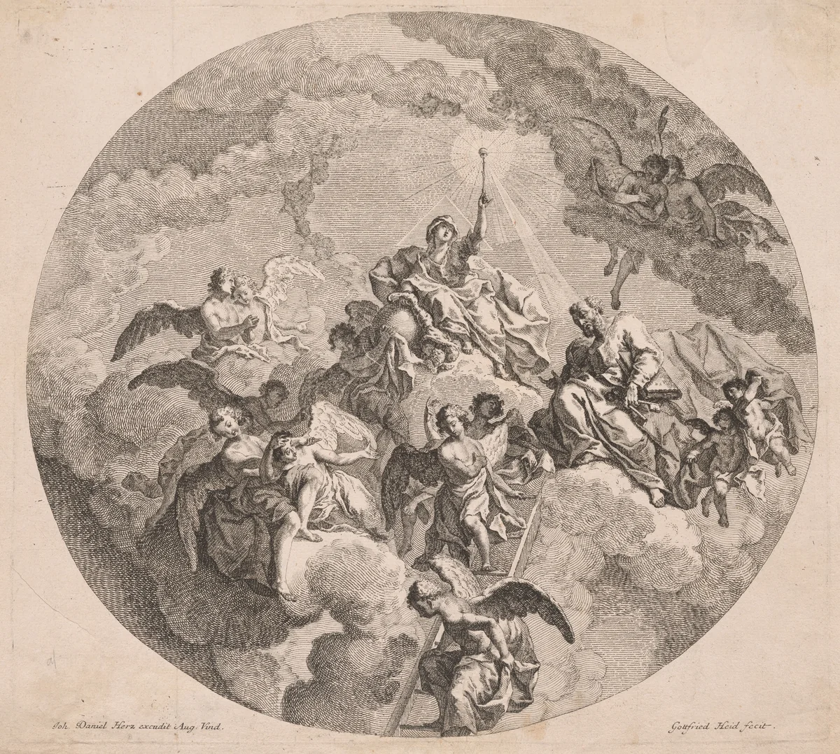 Virgin Enthroned in Glory with Saint Peter by Johann Gottfried Haid
Johann Daniel Herz the Elder, print, 1710-1776