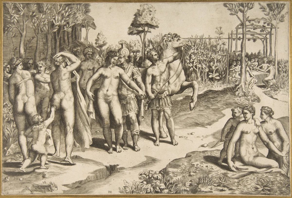 Alexander and Roxana by Giulio Bonasone, print, 1531-1576