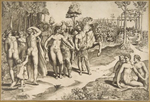 Alexander and Roxana by Giulio Bonasone, print, 1531-1576