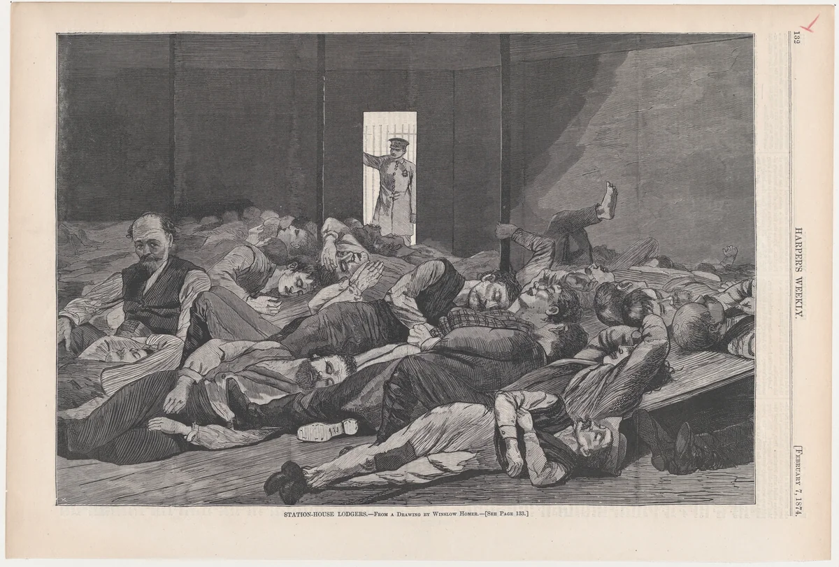 Station-House Lodgers (from "Harper's Weekly," Vol. XVIII) by Winslow Homer, print, 1874