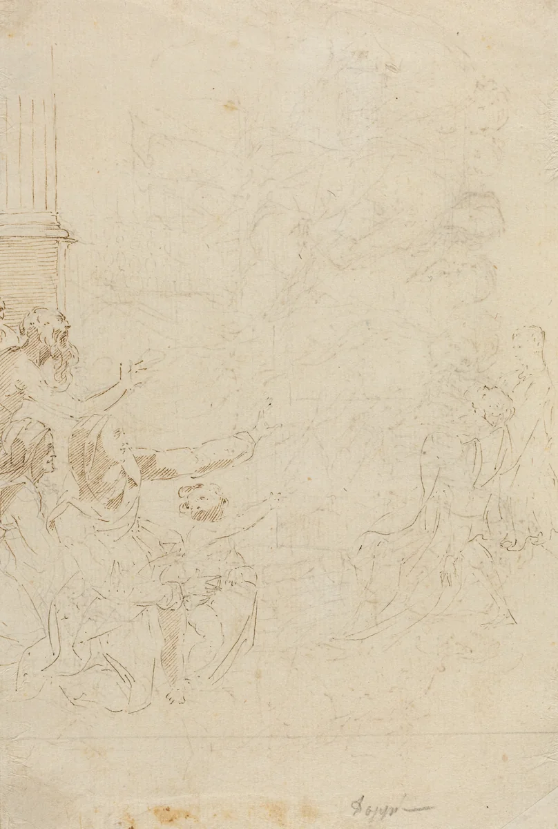 Seven Figures Witnessing an Ascension [verso] by Donato Creti, drawing, 1671-1749