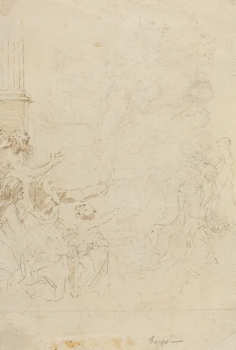 Seven Figures Witnessing an Ascension [verso] by Donato Creti, drawing, 1671-1749