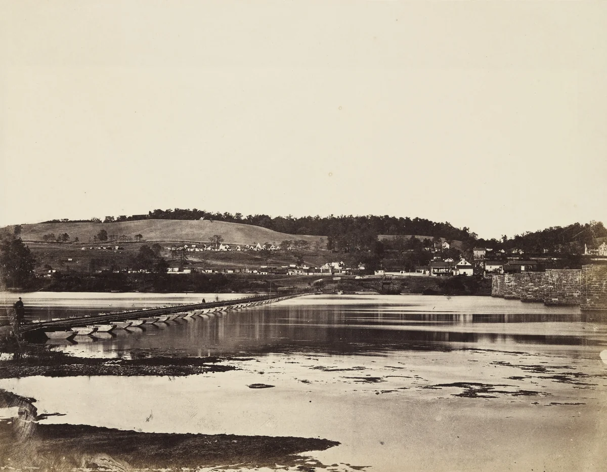 Pontoon Bridge Across the Potomac, at Berlin. by Alexander Gardner, photograph, 1862