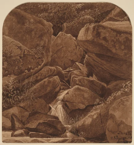 Rocks and Waterfall by Casimir Clayton Griswold, drawing, 1878