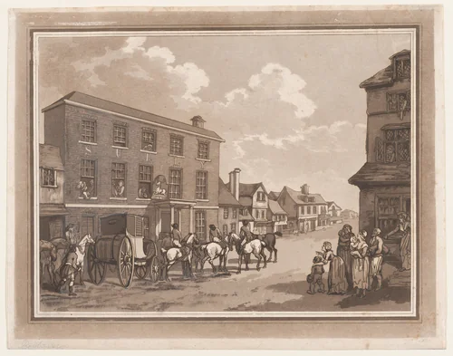 Reigate (An Excursion to Brighthelmstone) by Thomas Rowlandson, print, 1790