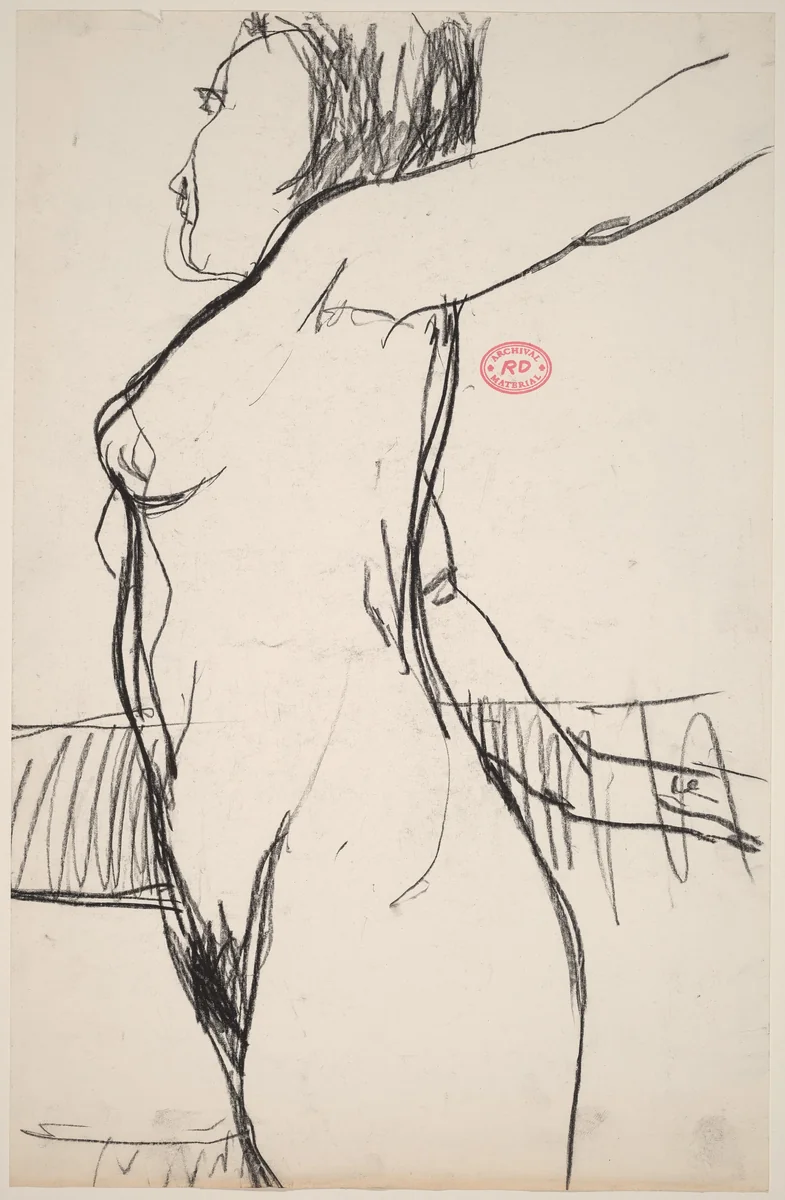 Untitled [standing female nude with arms stretched back] by Richard Diebenkorn, drawing, 1955-1967