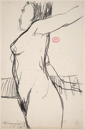 Untitled [standing female nude with arms stretched back] by Richard Diebenkorn, drawing, 1955-1967