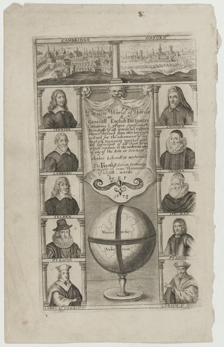 Title Page to The New World of Words or A General English Dictionary by Unknown 19th Century, print, 1678