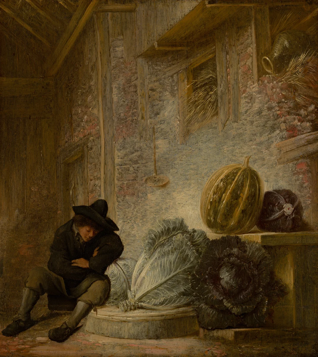 Boy Sleeping in a Barn by François Ryckhals, painting, 1640