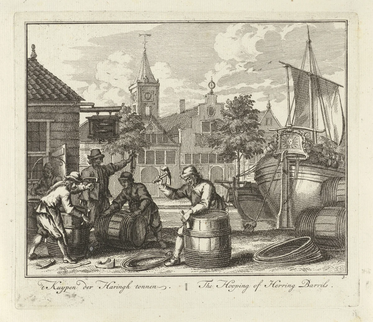 Kuipen van haringtonnen by Adolf van der Laan, print, 1728-1761