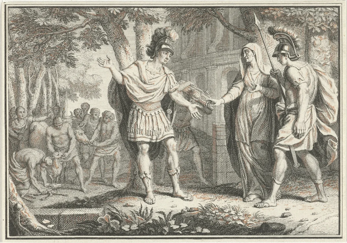Aeneas en de Sibille van Cumae by Jacob Folkema, print, 1703-1767