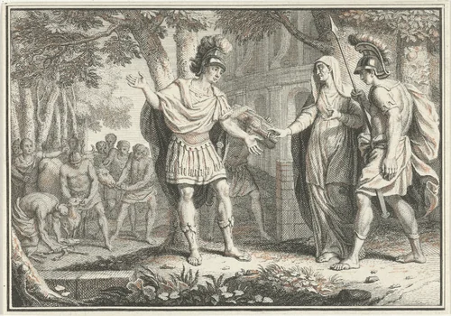 Aeneas en de Sibille van Cumae by Jacob Folkema, print, 1703-1767