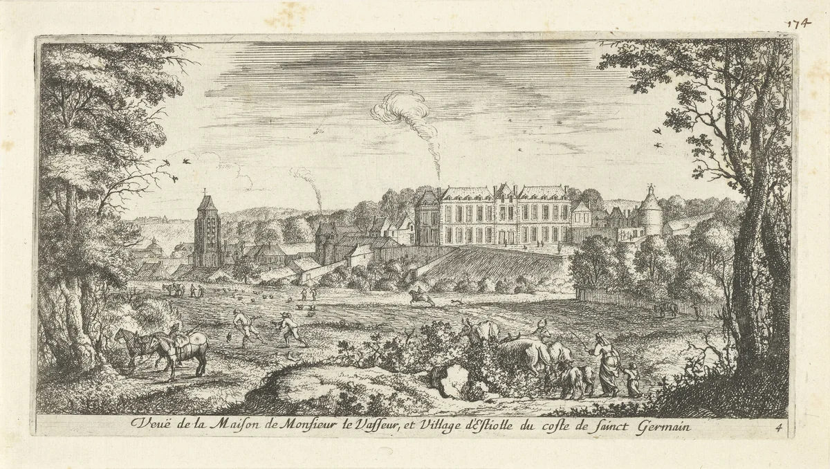 Landschap met gezicht op Etiolles by Albert Flamen, print, 1648-1672
