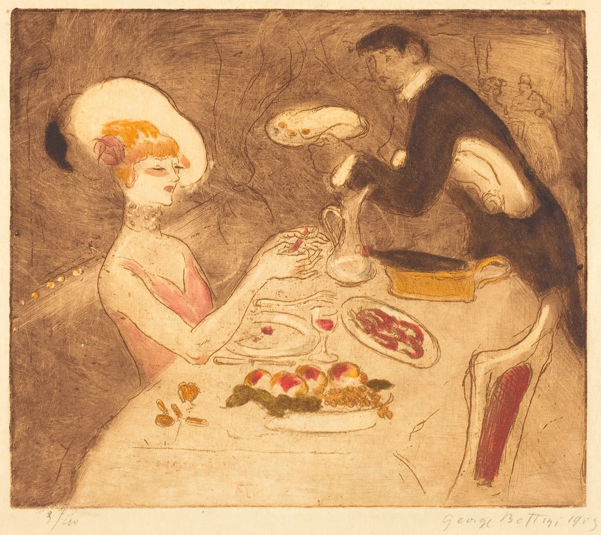 Woman Having Supper by Georges Bottini, print, 1903
