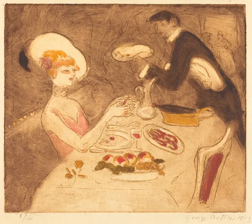 Woman Having Supper by Georges Bottini, print, 1903