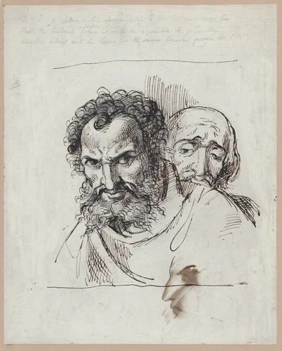Two male heads by Theodor Holst, drawing, 1830-1844