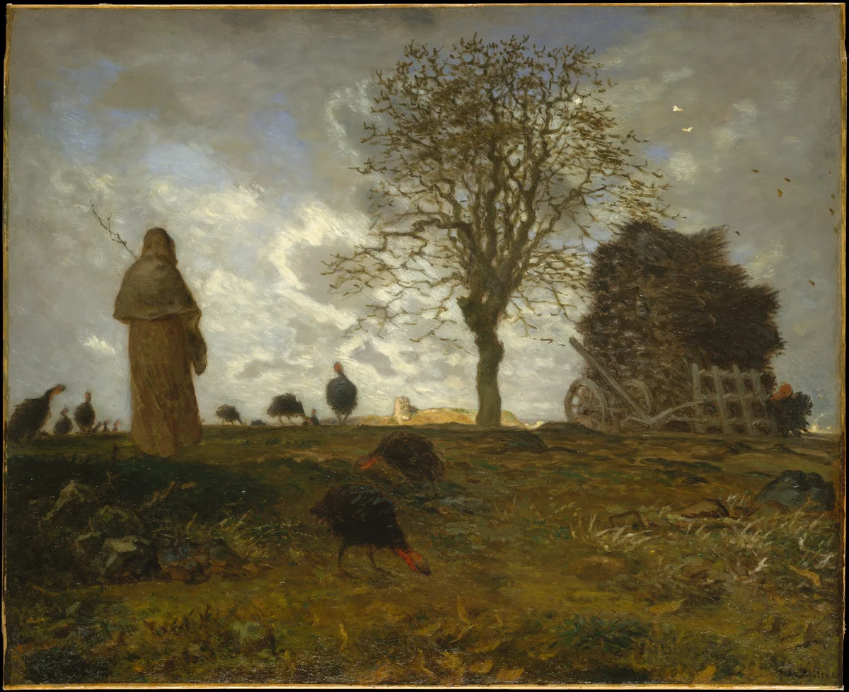 Autumn Landscape with a Flock of Turkeys by Jean-François Millet, painting, 1872-1873