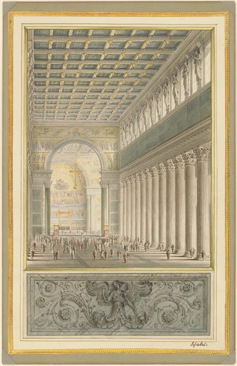 The Nave, Apse, and Crossing of a Cathedral for Berlin by Karl Friedrich Schinkel, drawing, 1827