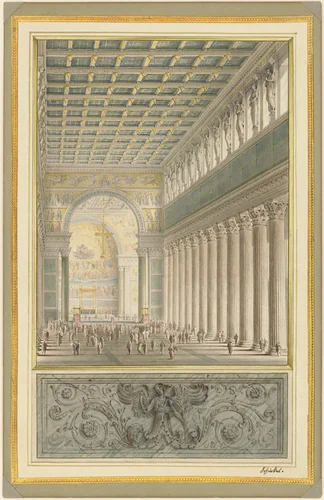 The Nave, Apse, and Crossing of a Cathedral for Berlin by Karl Friedrich Schinkel, drawing, 1827