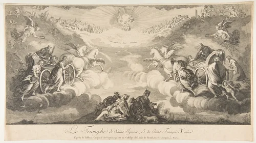 Triumph of Saint Ignatius and Saint Francis Xavier (Le Triomphe de Saint Ignace et de Saint François Xavier qui est au Collége de Louis le Grand...Paris) by anonymous, print, 1600-1700