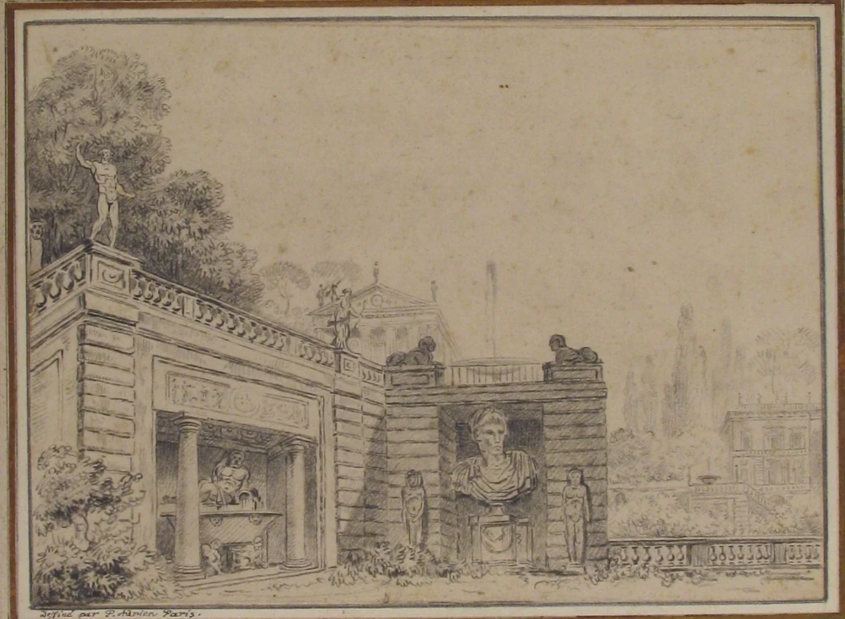 The Base of the Terrace at the Villa Albani by Pierre Adrien Pâris, drawing, 1755-1819