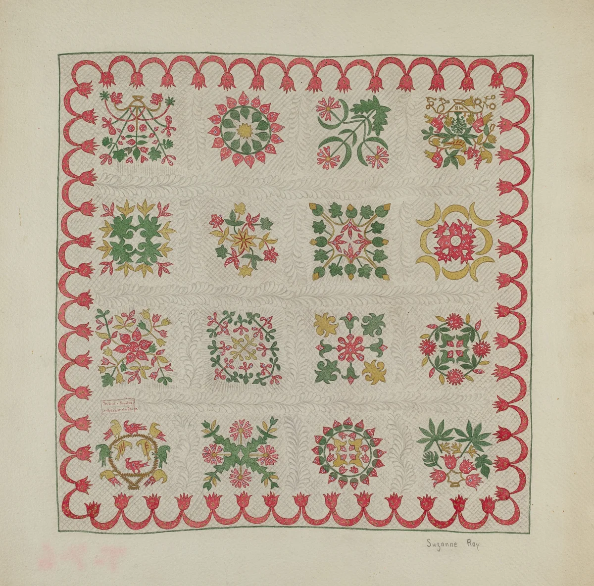 Applique Quilt by Suzanne Roy, index of american design, 1937