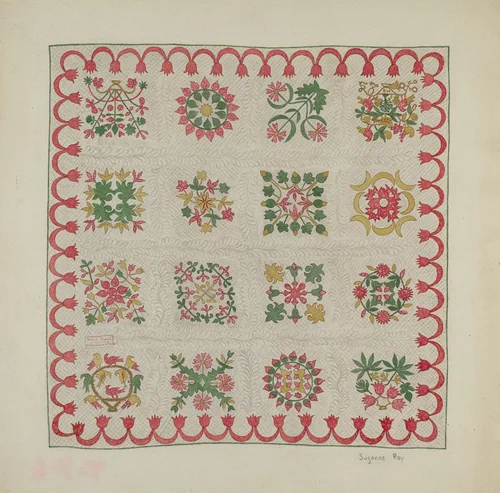 Applique Quilt by Suzanne Roy, index of american design, 1937