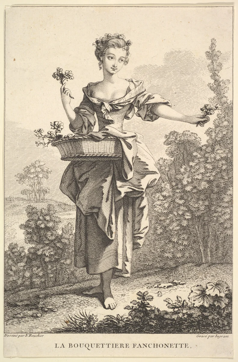 The Flower Girl Fanchonette by John Ingram, print, 1741-1763