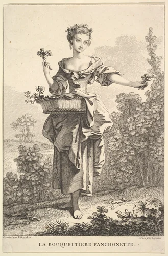 The Flower Girl Fanchonette by John Ingram, print, 1741-1763