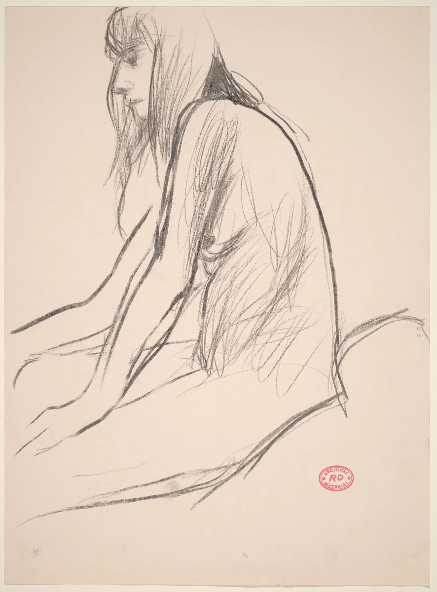 Untitled [side view of seated female nude with long hair] by Richard Diebenkorn, drawing, 1922-1993